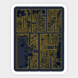 Osaka, Japan City Map Typography - Gold Art Deco Sticker